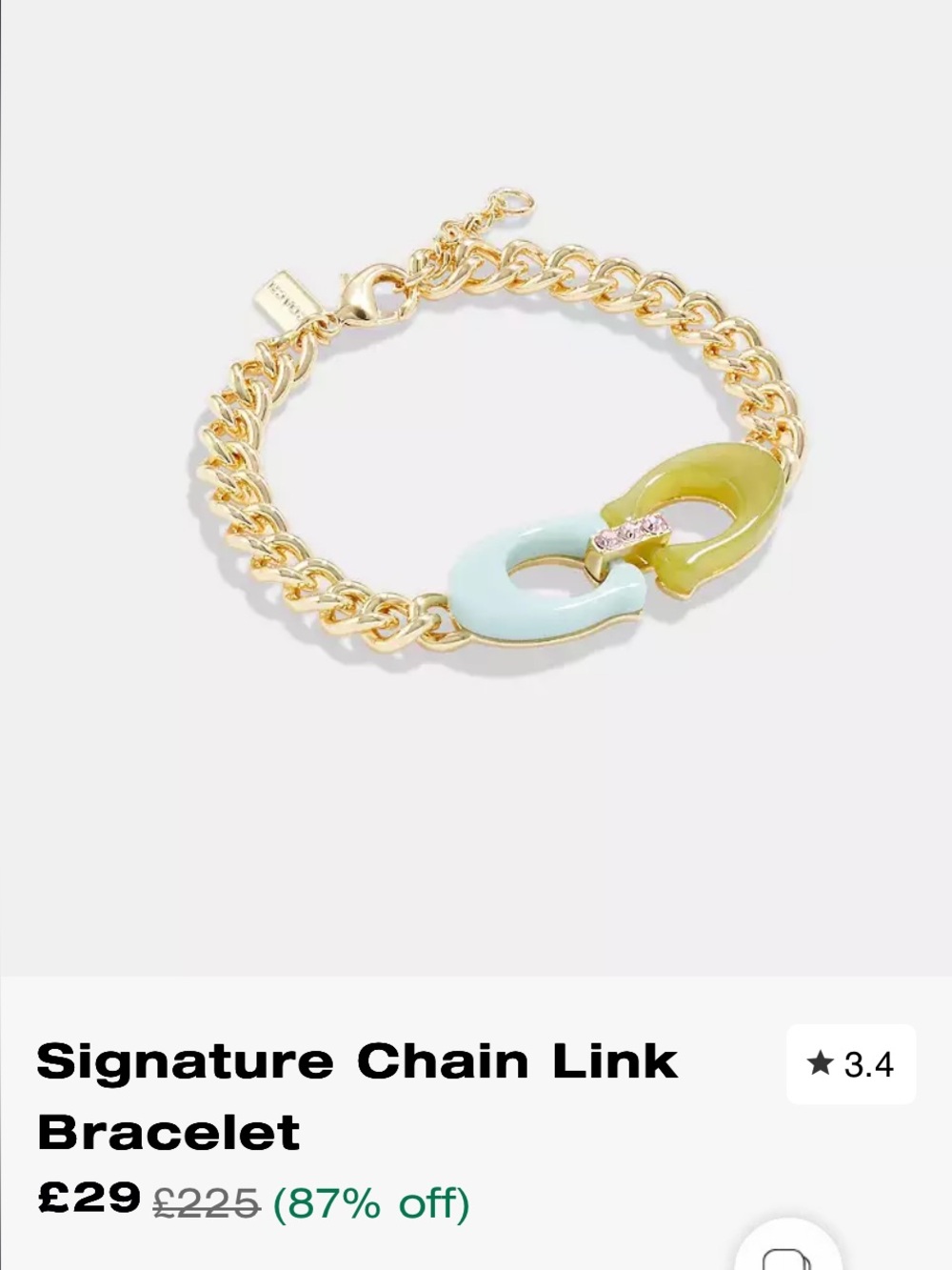 Giftible NWOT Coach Gold-Tone Chain Bracelet with Blue and Olive Resin Links